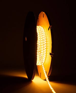 Ruban LED Dimmable 220V SMD Auto-redressement 120 LED/m BOBINE 20m 12W/m 1080lm/m Super Étroite Largeur 6.5mm Coupe 10cm IP65