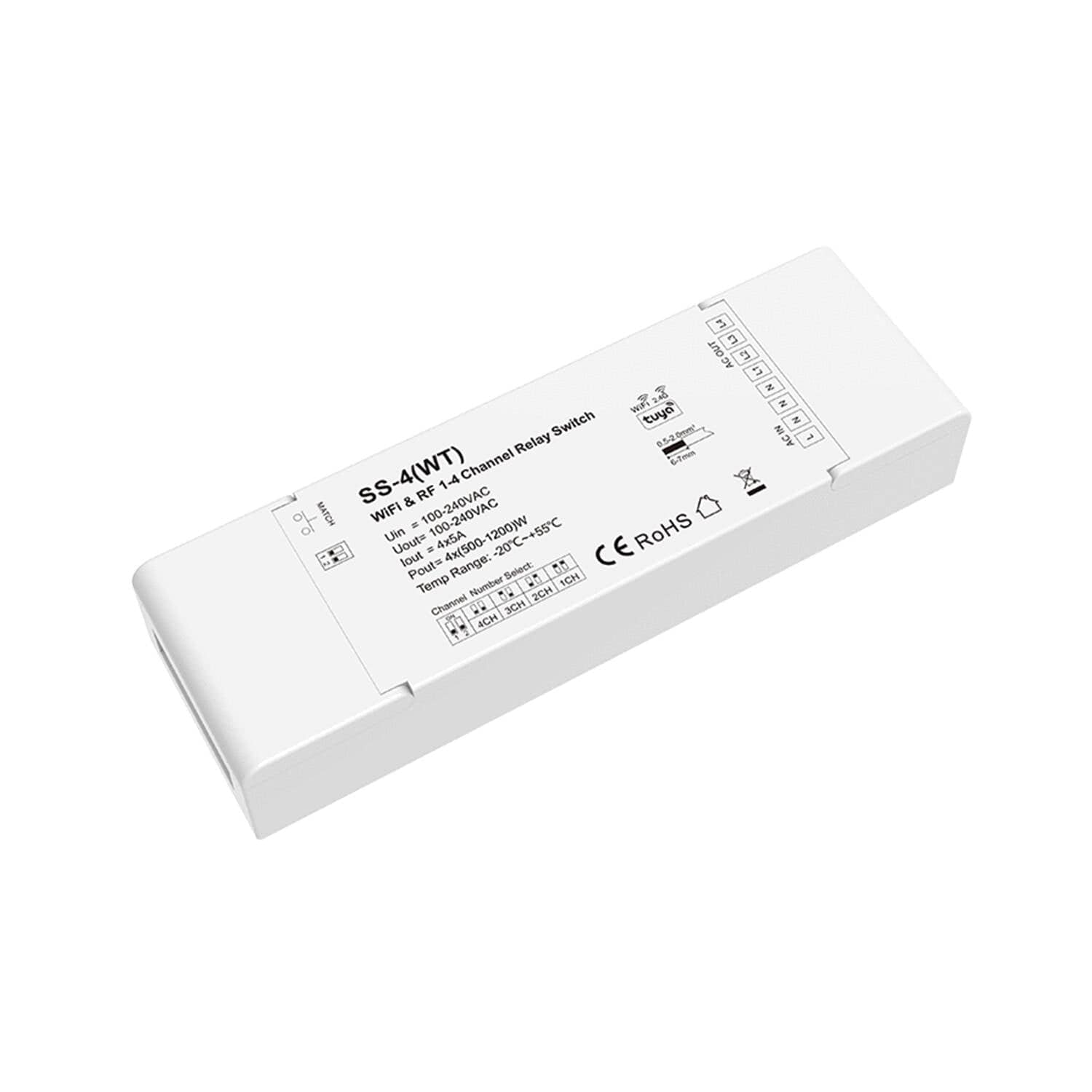 Interrupteur WiFi 4 Canaux Compatible avec Bouton-Poussoir et Télécommande RF SKYDANCE SS-4(WT)