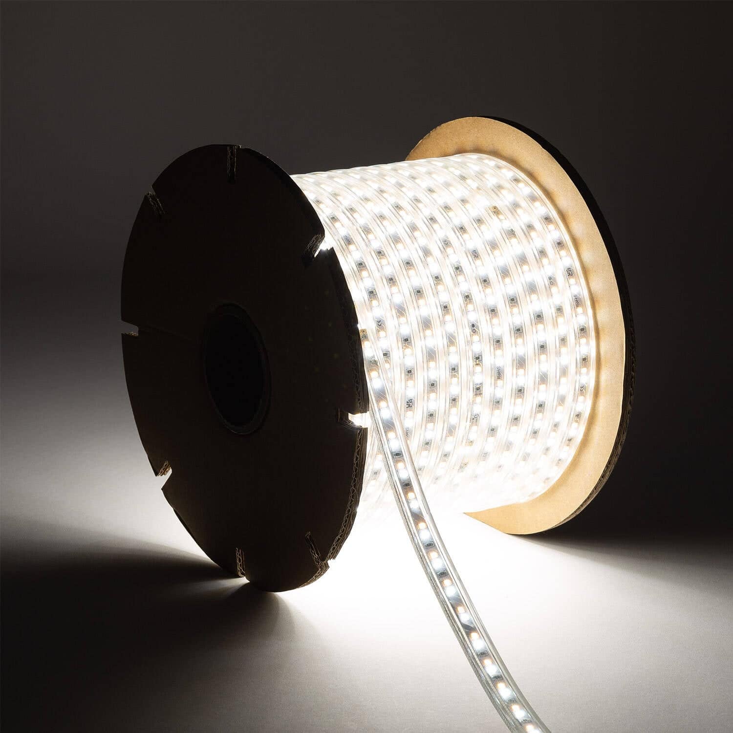 Ruban LED CCT 220V 120 LED/m BOBINE 50m 10W/m 900lm/m Largeur 14mm Coupe 100cm IP65