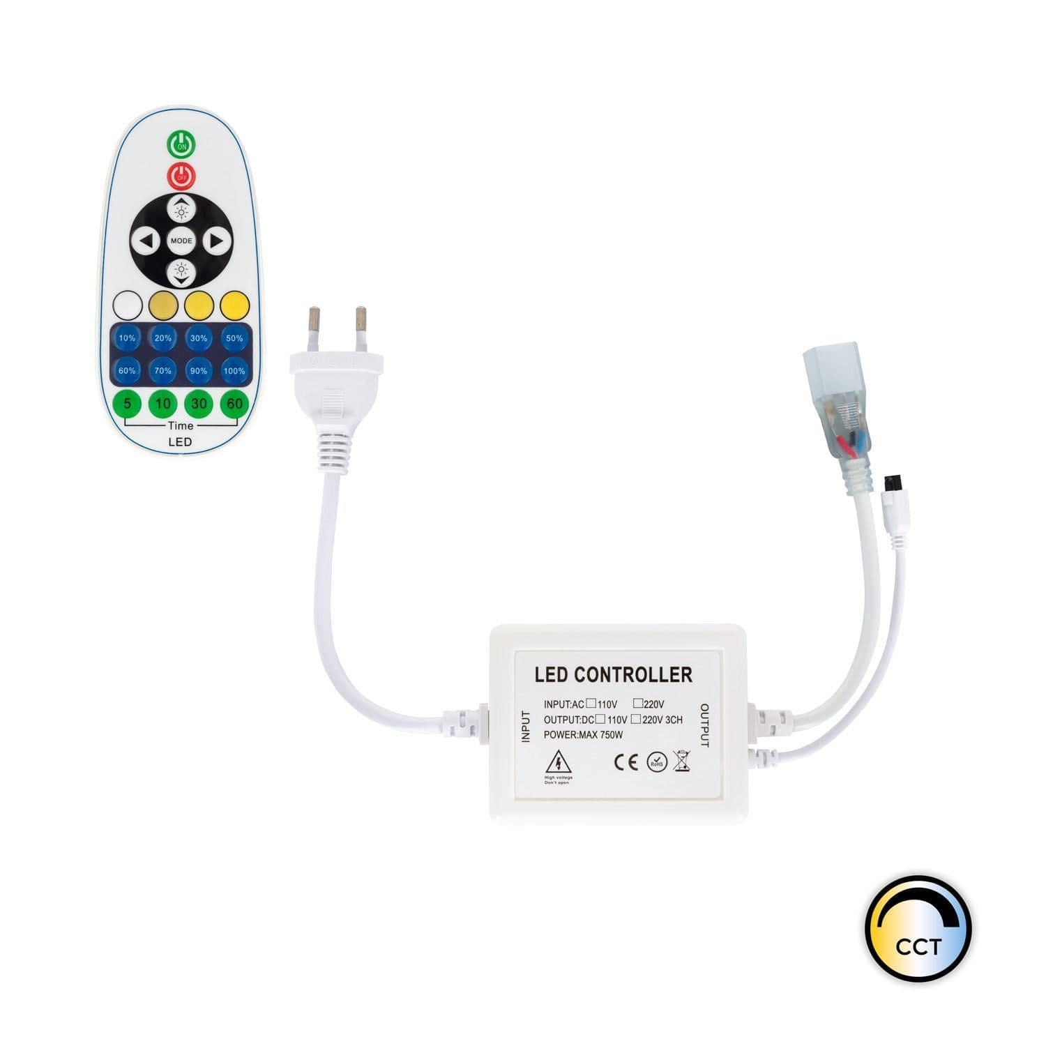 Contrôleur pour Ruban LED 220V AC 220LED/m CCT IP67 Largeur 15mm Coupe tous les 100cm avec télécommande IR 23 Touches – Image 3