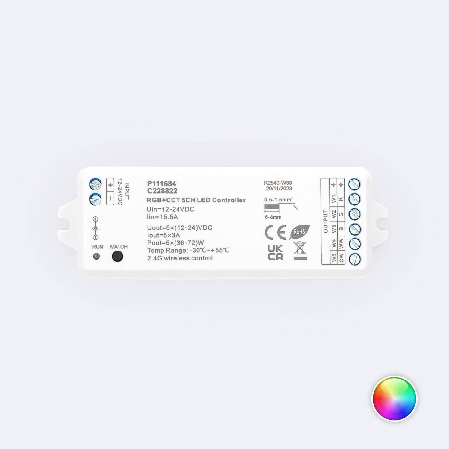 Contrôleur Ruban LED RGB+CCT 12-24V SKYDANCE V5-M Compatible avec Télécommande RF