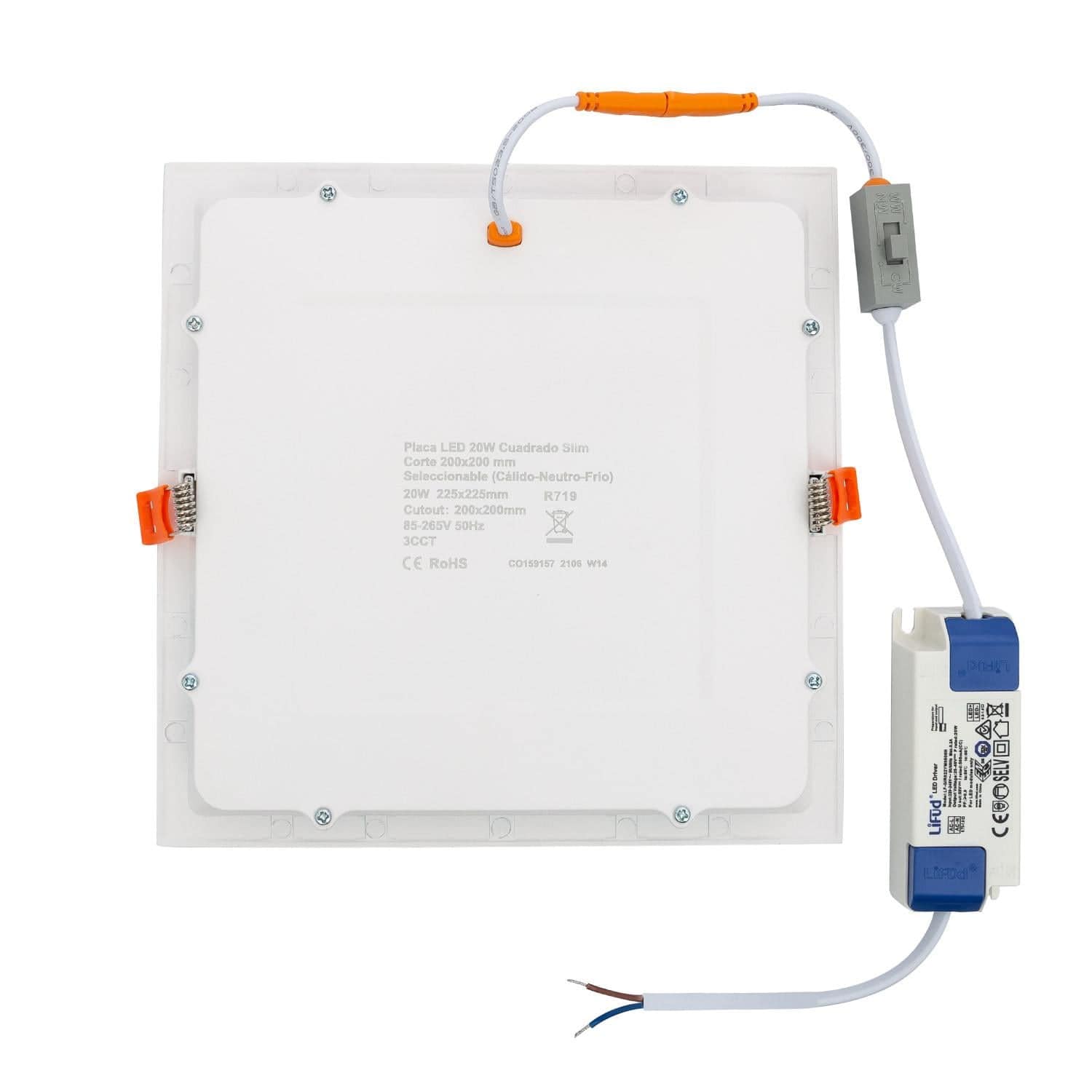Dalle LED 20W Carrée CCT Sélectionnable Microprismatique LIFUD Coupe 200x200 mm – Image 8