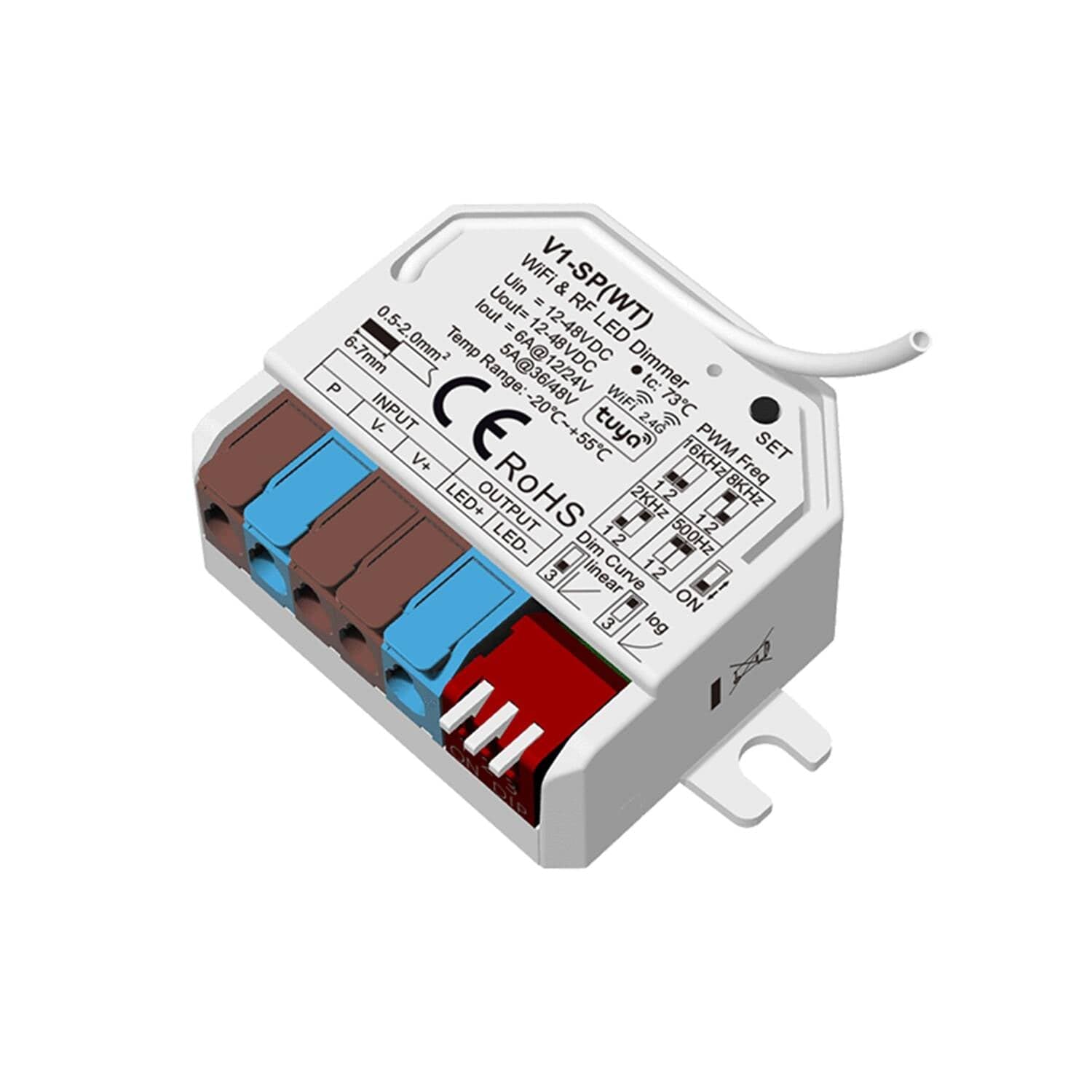 Contrôleur Ruban LED WIFI Monochrome 12-24-48V SKYDANCE V1-SP(WT) Compatible avec Tuya, Bouton-Poussoir et Télécommande RF