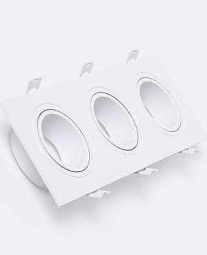 Collerette Downlight Carrée Orientable pour 3 Ampoules LED GU10 / GU5.3 Coupe 235x75 mm