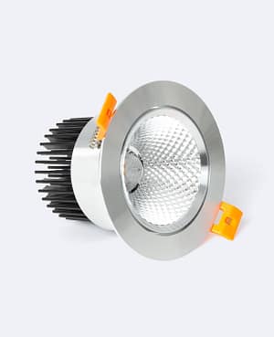 Spot LED Downlight COB Orientable Rond 12W Argenté Coupe Ø 90mm No Flicker